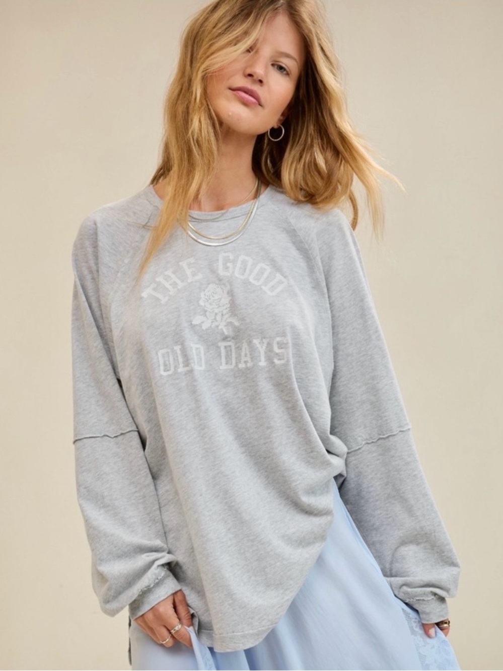 NWT Aerie Cozy Long Sleeve Oversized Boyfriend T-Shirt Oversized Heather Gray S